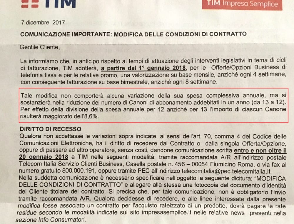 fatturazione mensile TIM